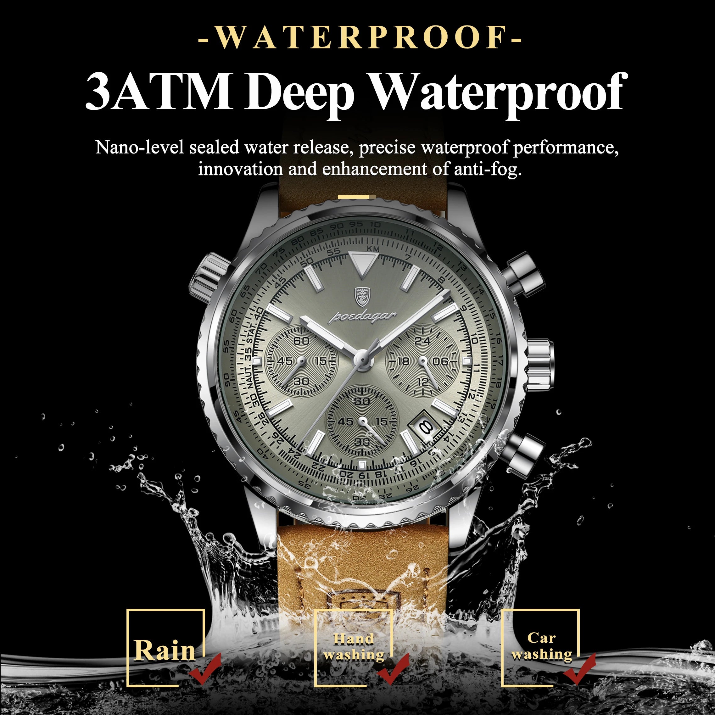 Chronograph Watch with Leather Strap Calendar Premium - WO2MEN