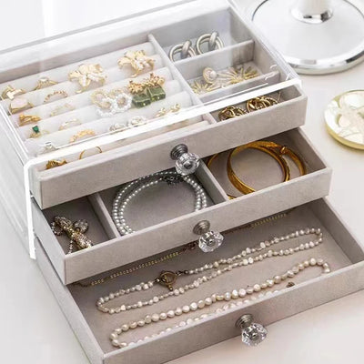 Three-Tier Jewelry Box Drawer For Earrings Necklaces