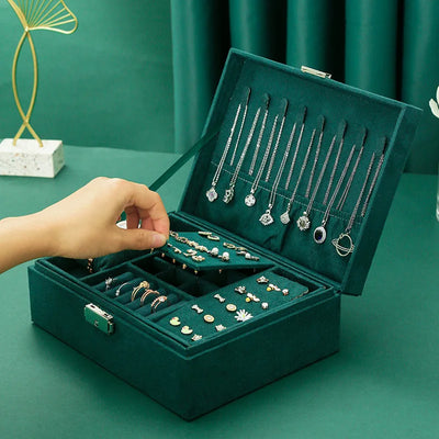Vintage Dual Layer Jewelry Box with Secure Lock Storage