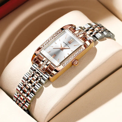 Watch Rectangular Dial Crystal Accented Bracelet Style - WO2MEN