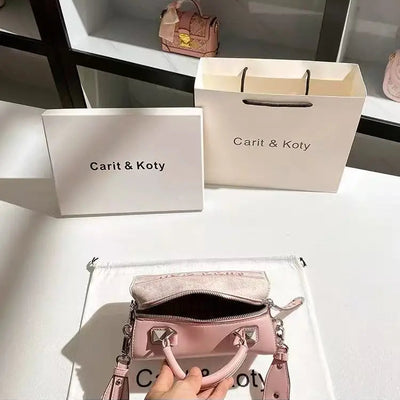 Embroidered Handbag with Textured Surface Craft Details - WO2MEN