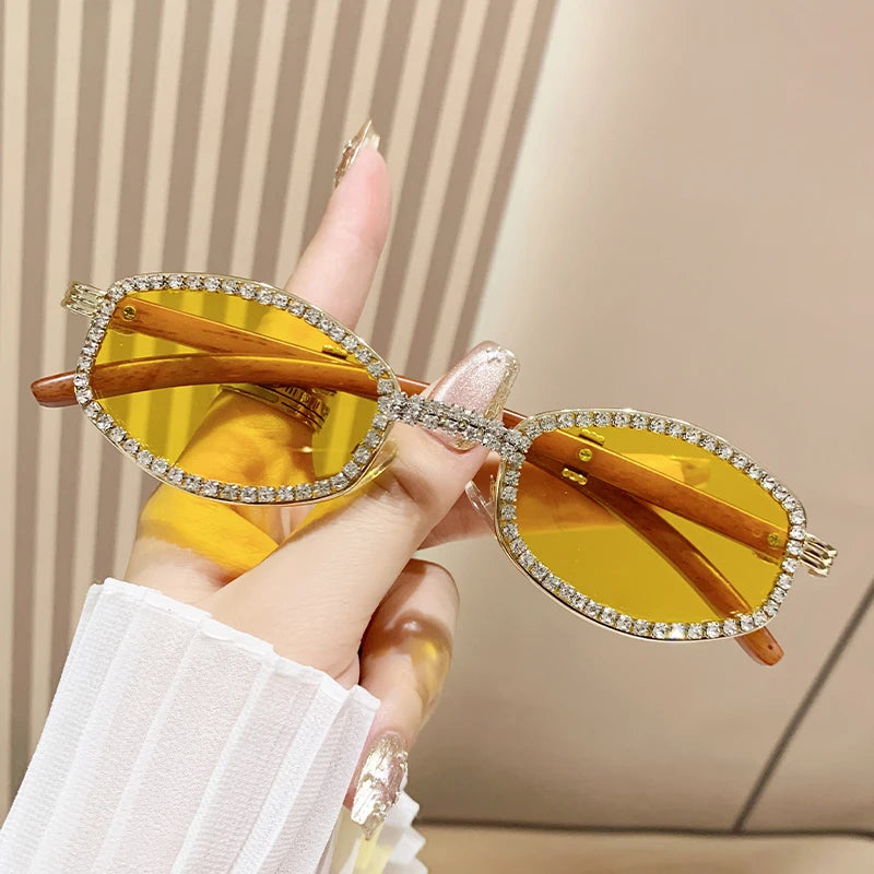 Oval Sunglasses with Rhinestone Rim Frame Lux