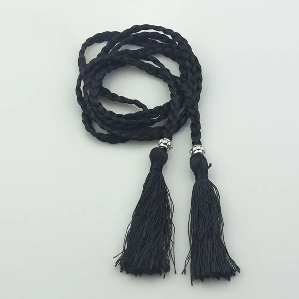 Elegant Braided Rope Tassel Belt for Women Waist
