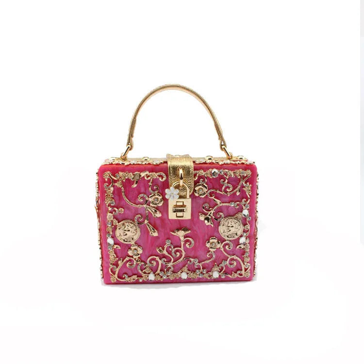 Crystal Floral Lattice Evening Bag With Embellishments