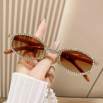Oval Sunglasses with Rhinestone Rim Frame Lux