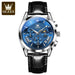 Aurora Chronograph Leather Watch With Water Resistance - Silver Blue