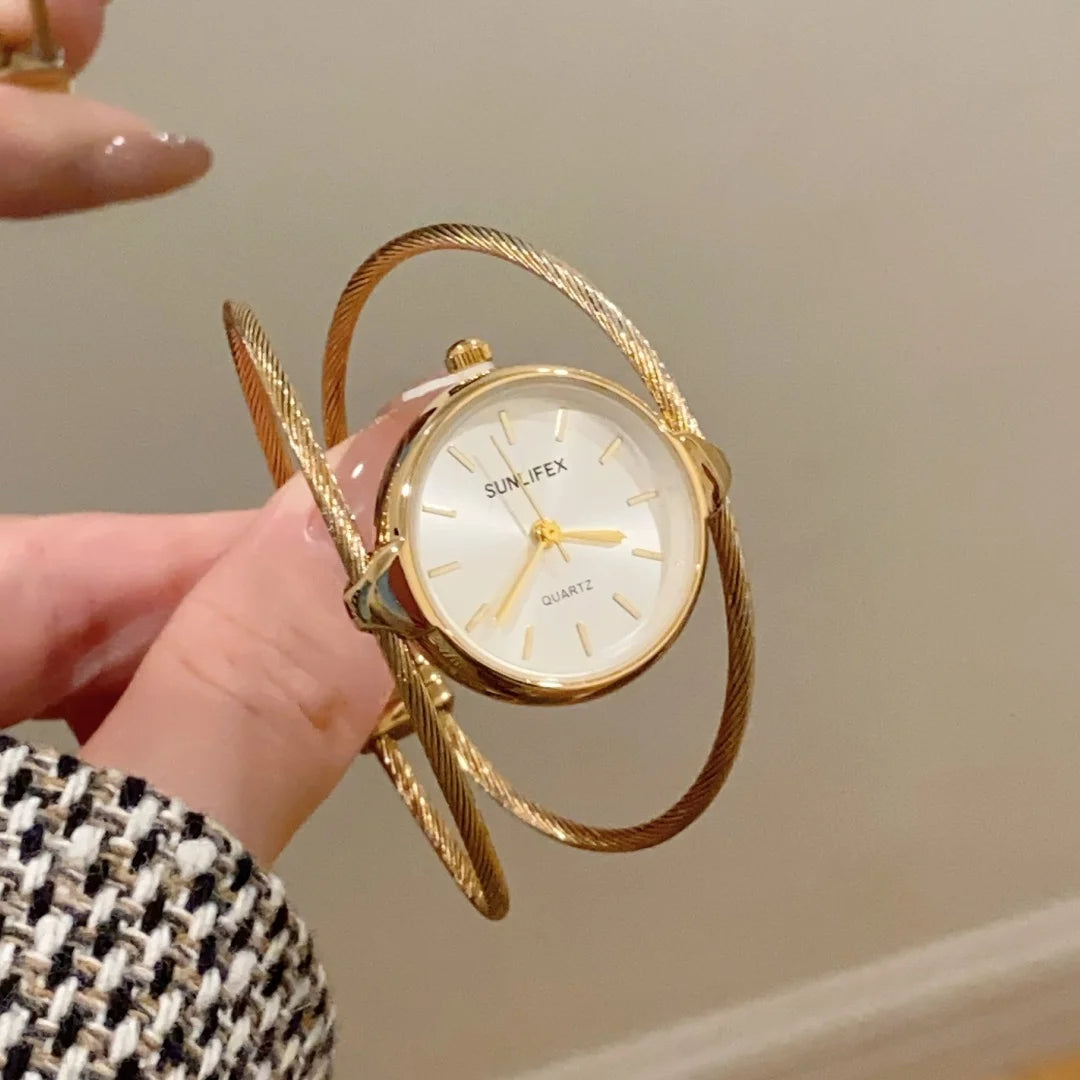 Watch Bracelet Cuff with Double Wire Ring Form Design - WO2MEN