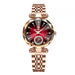 Watch Faceted Dial Two Tone Bracelet Crystal Accents - Rose Gold Red