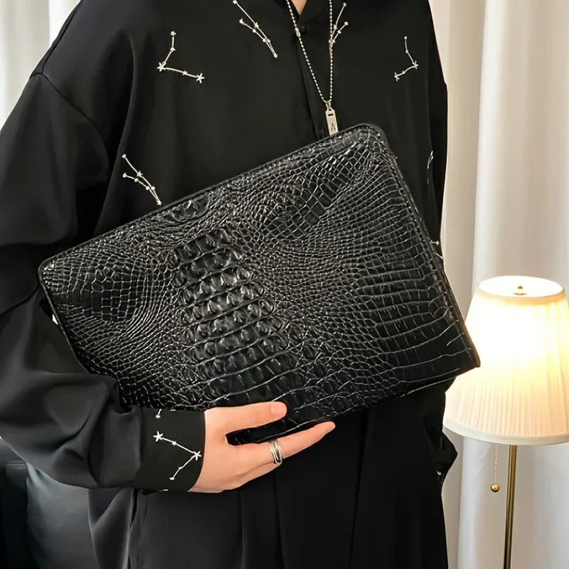 Crocodile Pattern Envelope Clutch Bag With Zipper