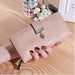Leaf Motif Zip Wallet with Metallic Clasp and Charm - Pink