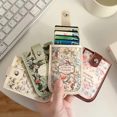 Card Holder Floral Artful Pull out Mini Wallet Case - WO2MEN