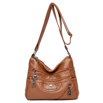 Crossbody Bag with Multiple Pockets and Zippered Front - Yellow Brown V2