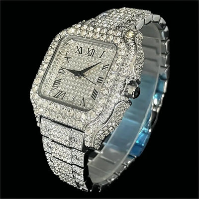 Square Dial Full Diamond Wristwatch Water Resistant