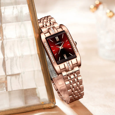 Watch Rectangular Dial Crystal Accented Bracelet Style - WO2MEN