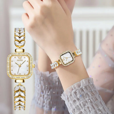 Watch Square Dial Diamond Trim Wristwatch for Elegance - WO2MEN