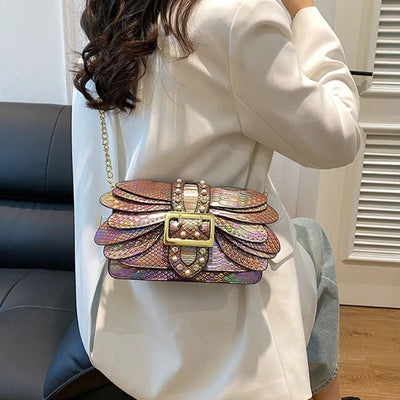 Petal Stack Crossbody With Riveted Buckle Chain Strap