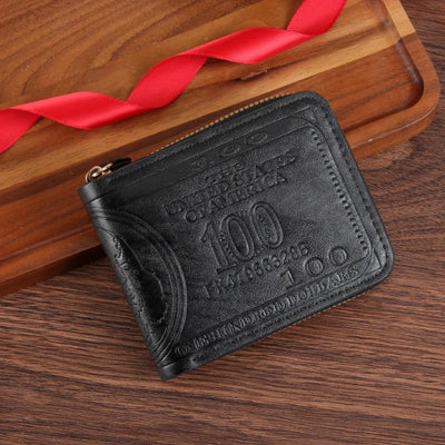 Wallet with Dollar Pattern Zipper Pocket for Daily Use - WO2MEN