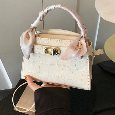 Handbag With Silk Scarf Accents Niche Retro Charm Line - WO2MEN