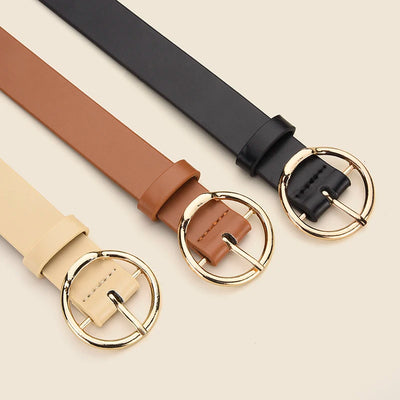 Round Buckle Belt with Three Ring Buckle Design