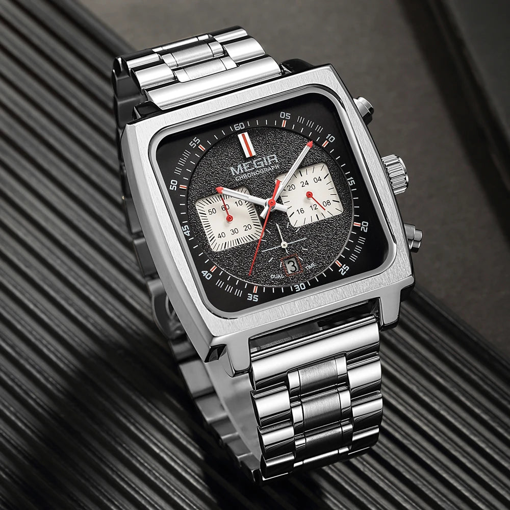 Square Dial Chronograph Quartz Wristwatch Date