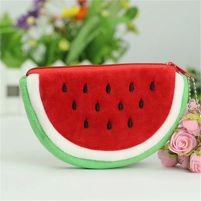 Watermelon Plush Coin Purse with Zipper Closure