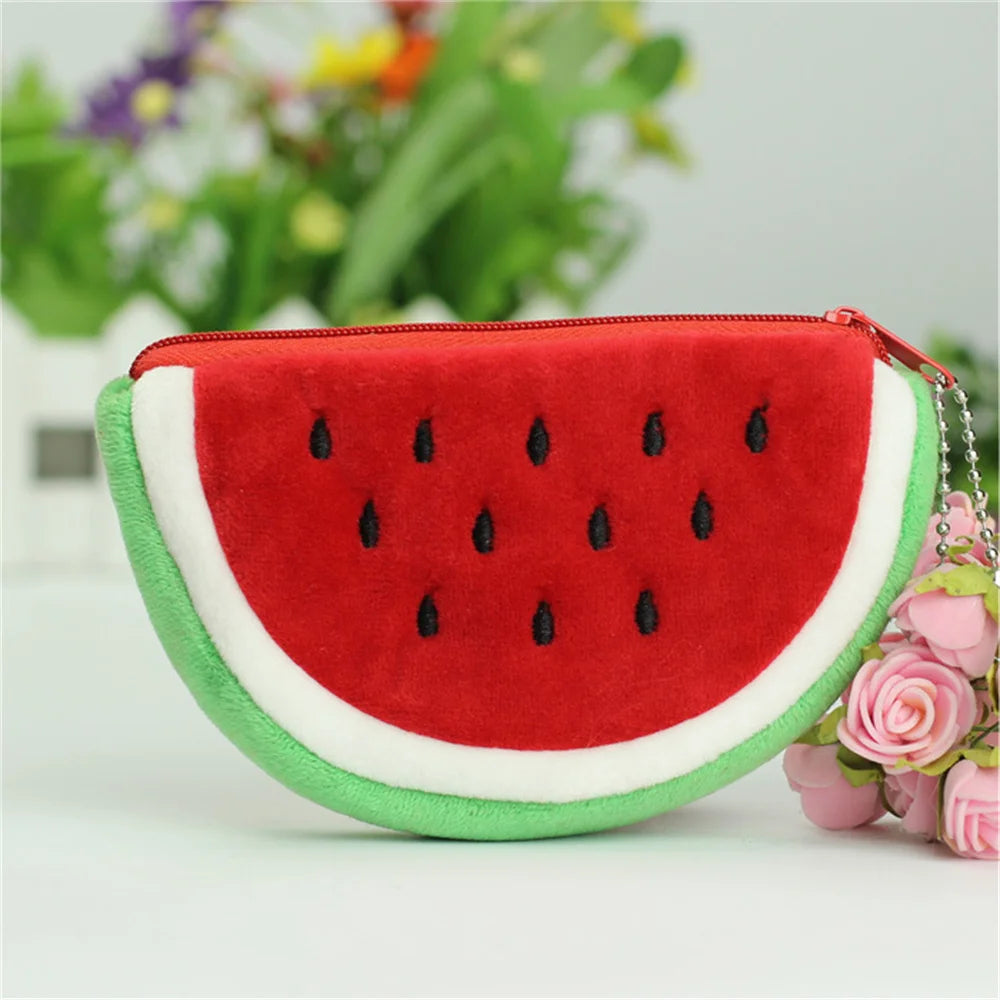 Watermelon Plush Coin Purse with Zipper Closure