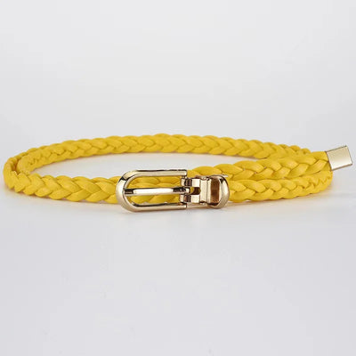 Braided Waist Belt with Classic Buckle Clasp Detail - Yellow