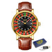 Wristwatch Roulette Dial Leather Strap - Gold Brown