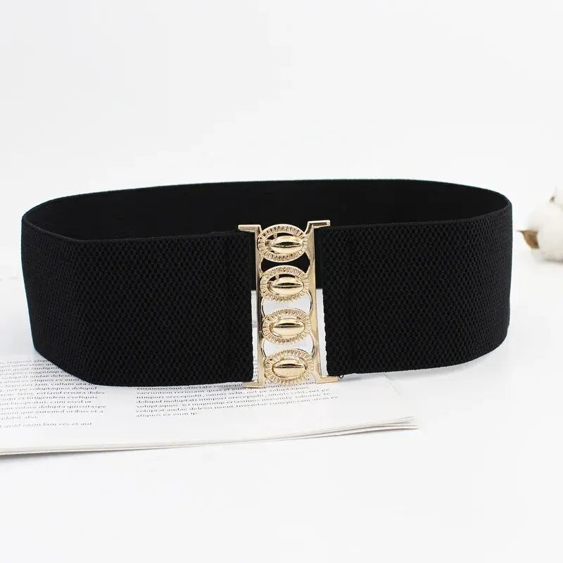 Elastic Waist Belt with Decorative Buckle Ornament