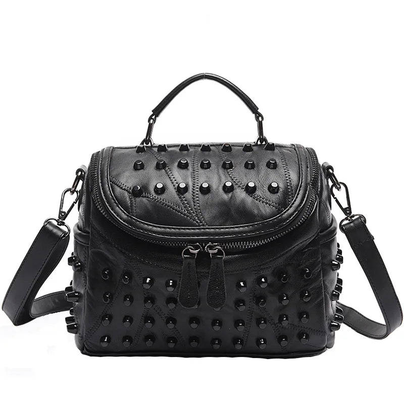 Studded Barrel Shaped Shoulder Bag with Crossbody Strap