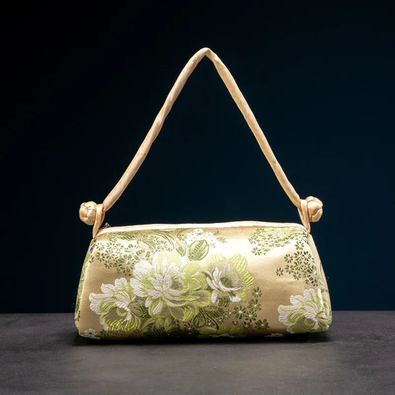 Shoulder Bag Embroidered Silk Floral Detailing