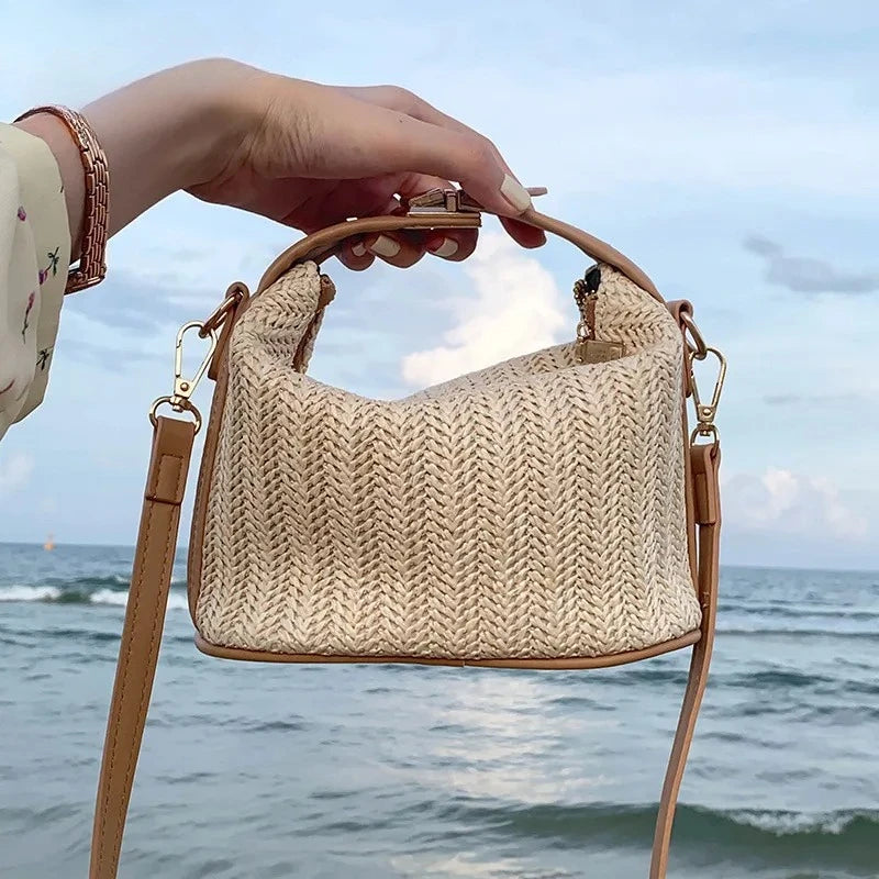Woven Bucket Crossbody Bag for Seaside Getaways Essence