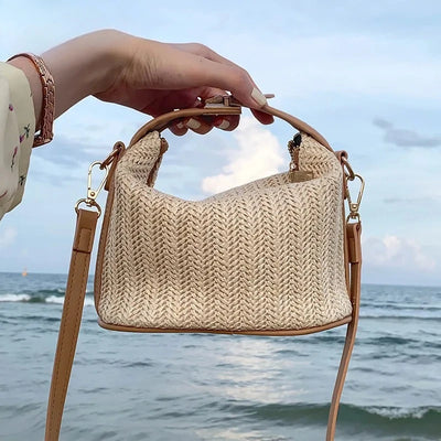 Woven Bucket Crossbody Bag for Seaside Getaways Essence