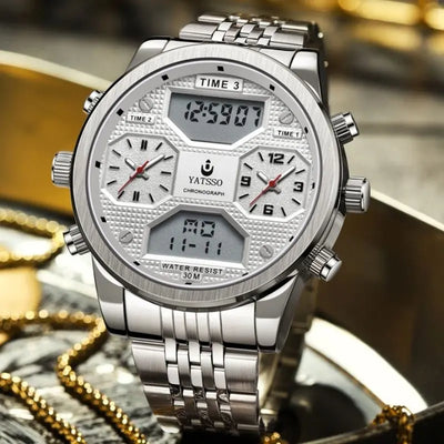 Chronograph Stainless Steel Wristwatch Dual Display