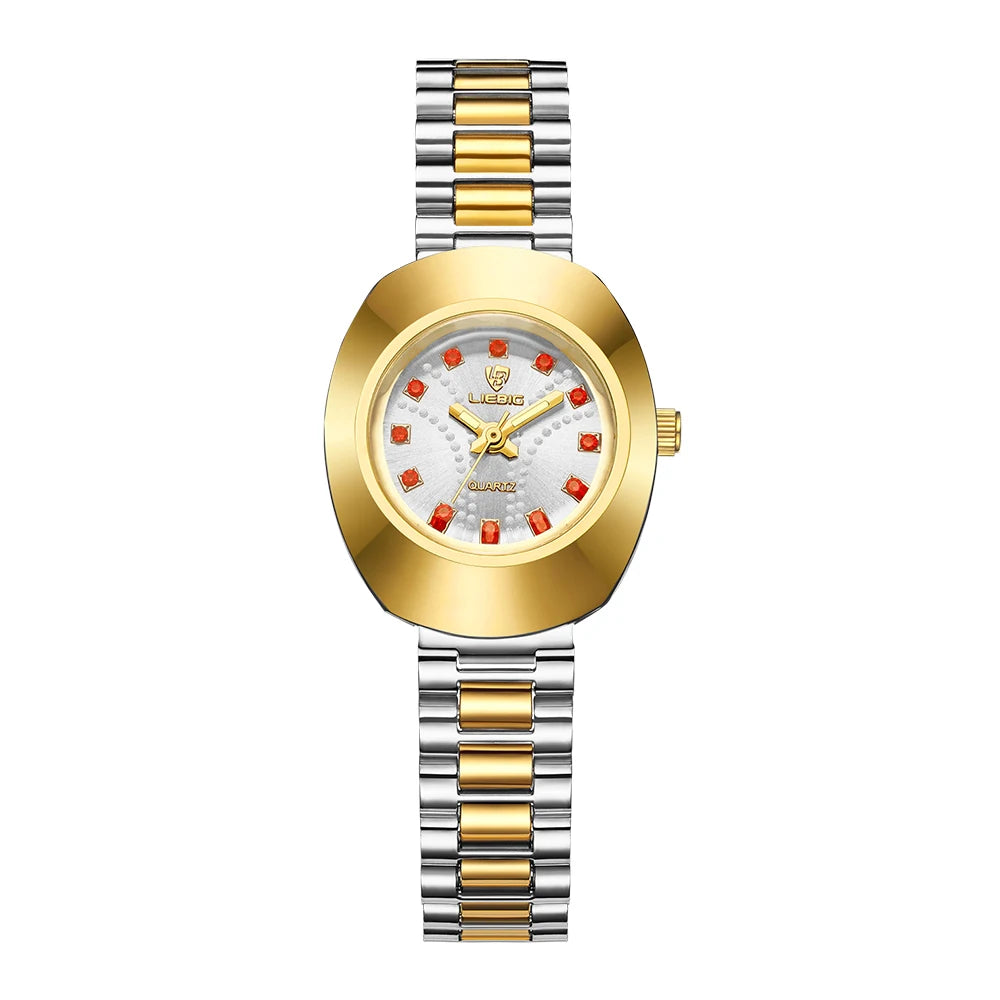 Quartz Wristwatch with Bracelet Clasp Adjustable Size - Gold Women