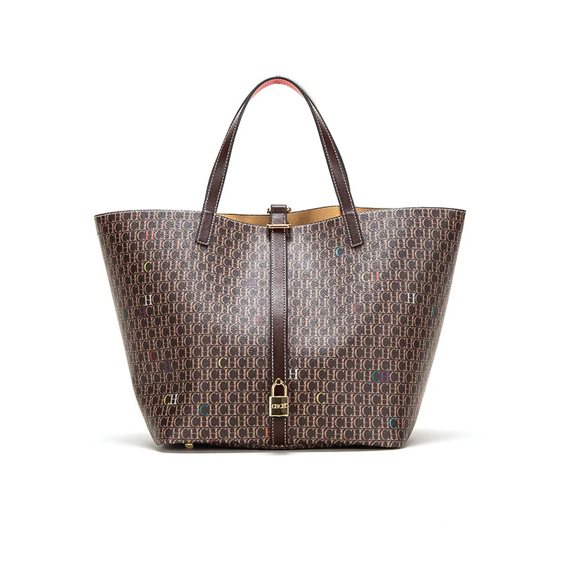 Monogram Lane Tote Bag with Wide Top and Strap Details