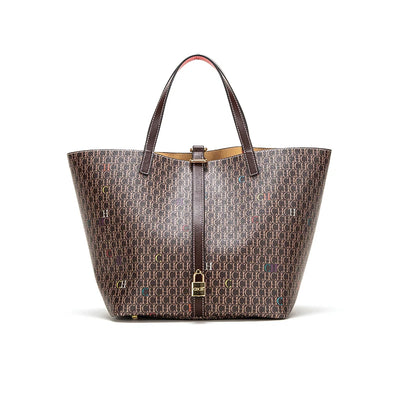 Monogram Lane Tote Bag with Wide Top and Strap Details