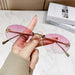 F Emblem Oval Rimless Sunglasses With Delicate Bridges - Purple