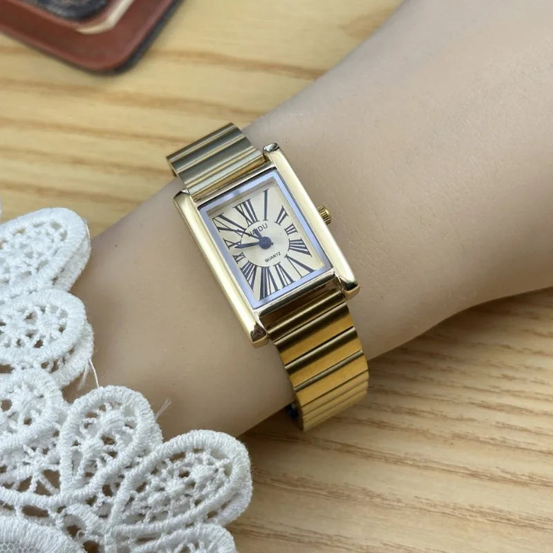 Rectangular Quartz Watch With Roman Numeral Dial