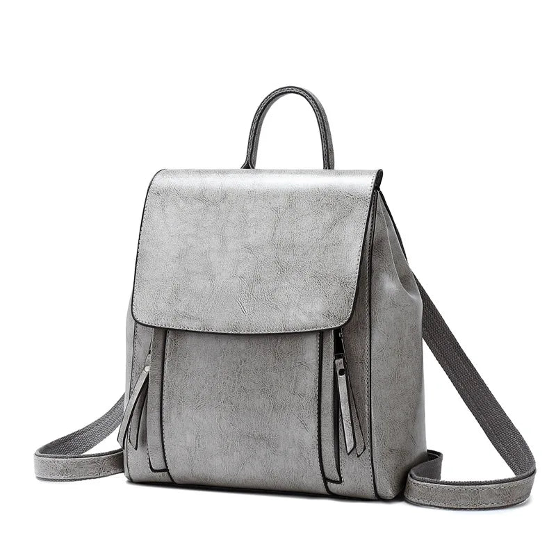 Genuine Leather Backpack with Top Handle Zipper Pockets
