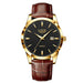 Womens Leather Strap Watch with Roman Dial Quartz - Gold Black