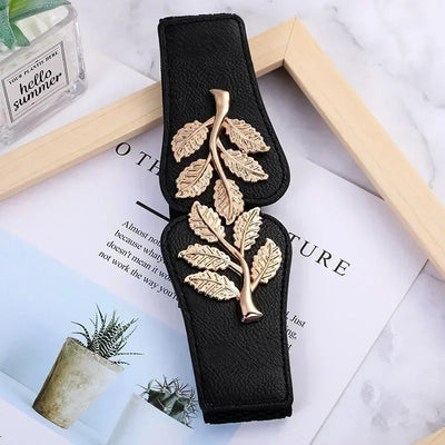 Floral Leaf Buckle Belt with Elastic Strap Adjustable