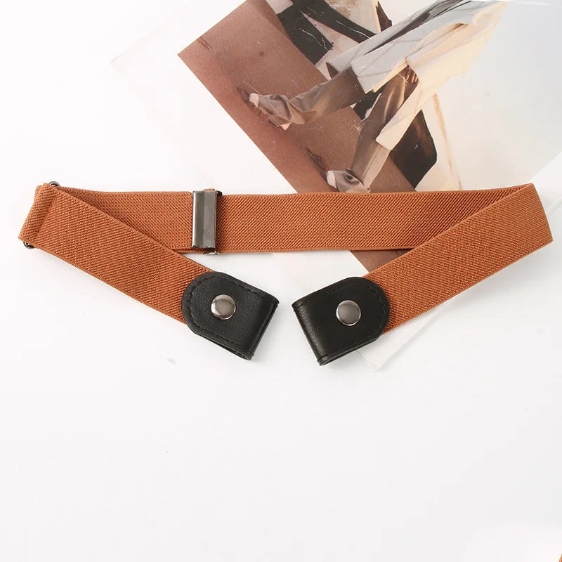 Adjustable Invisible Elastic Belt with Snap End Caps - Coffee