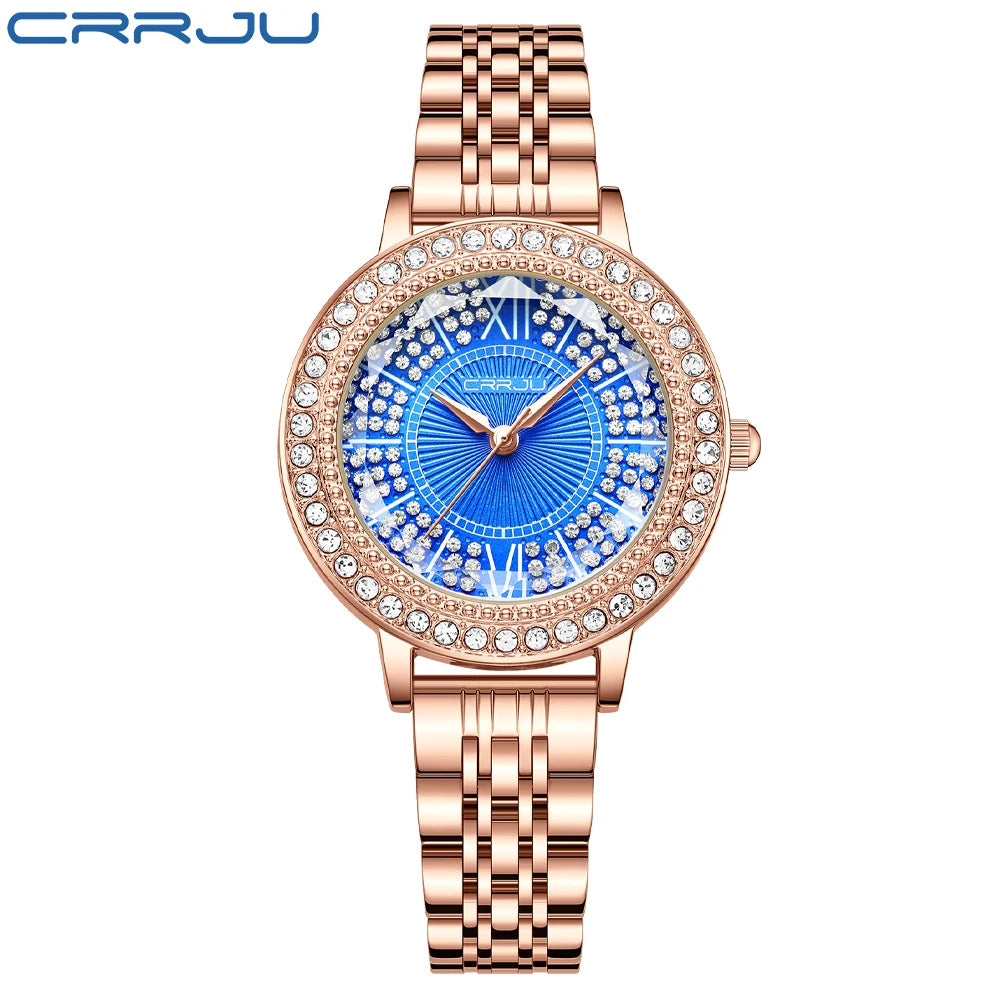 Crystal Halo Dial Dress Watch With Sparkling Bezel