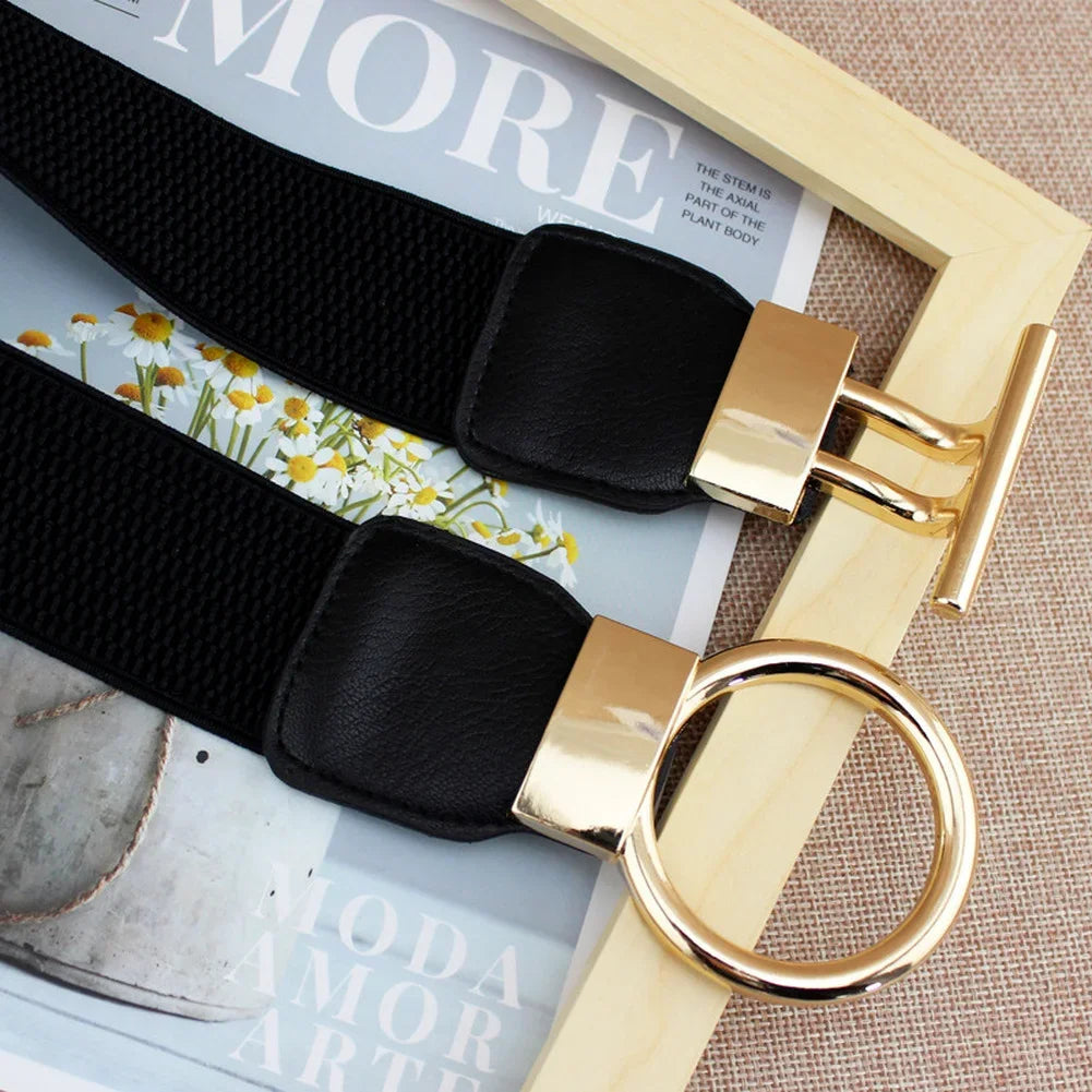 Elastic Waist Belt with Round Buckle Decoration