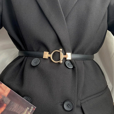 Belt With Round Ring Buckle And Square Studs Hardware