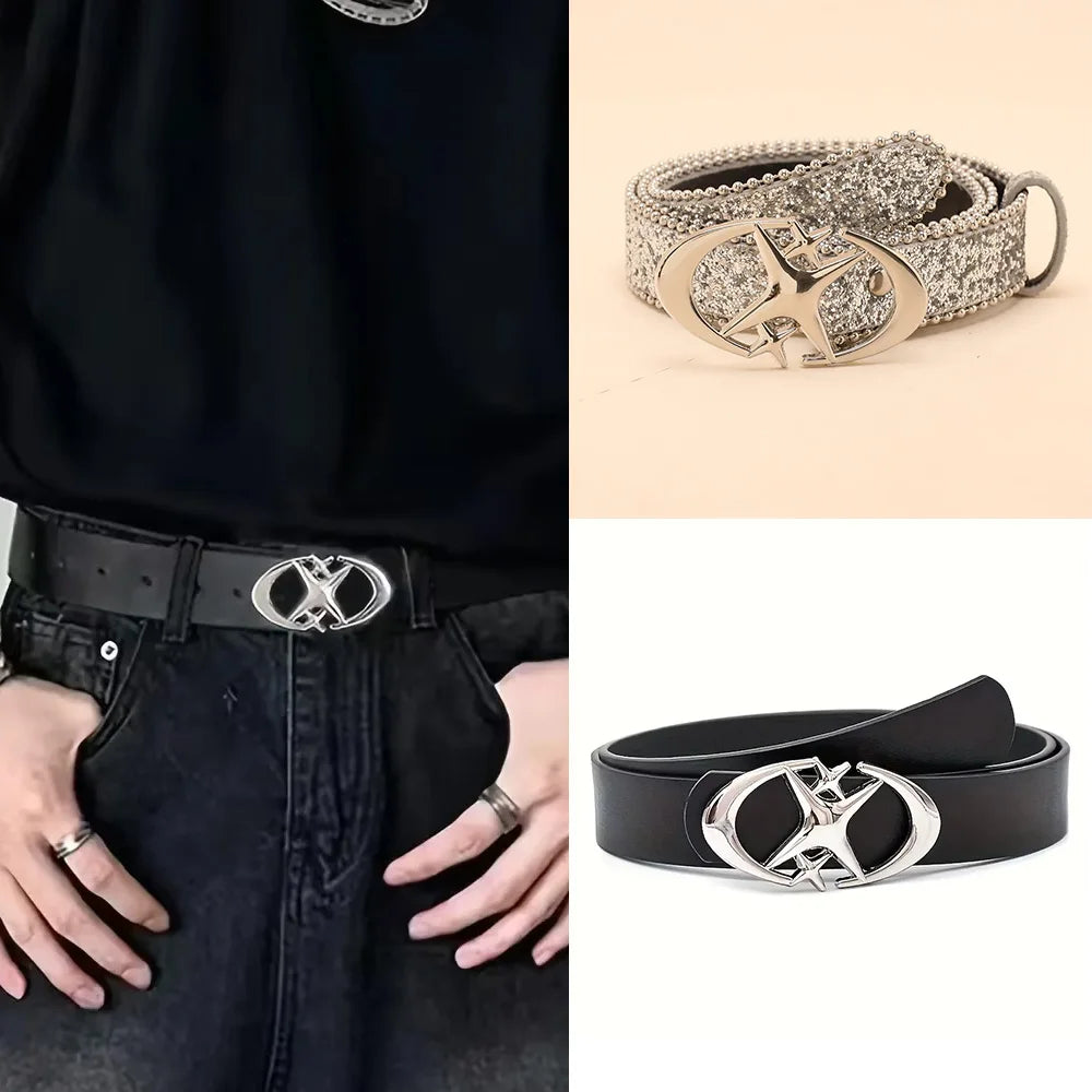 Sequin Belt with Glitter Star Buckle for Women