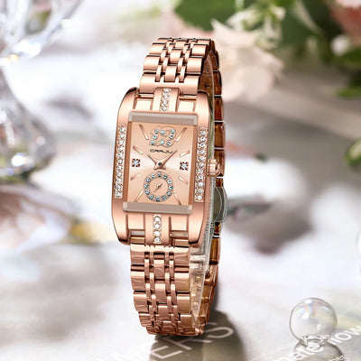 Rectangular Crystal Watch For Women With Rhinestones - WO2MEN