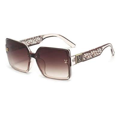 Oversize Square Sunglasses with Crystal Side Detailing - E