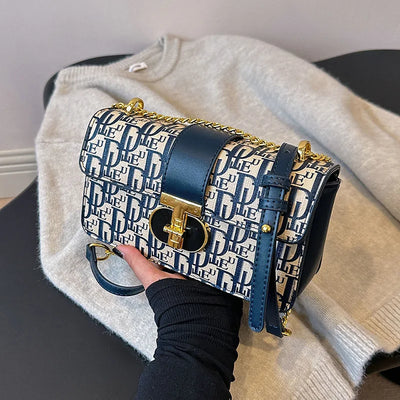 Monogram Pattern Crossbody Bag With Elegant Chain Strap